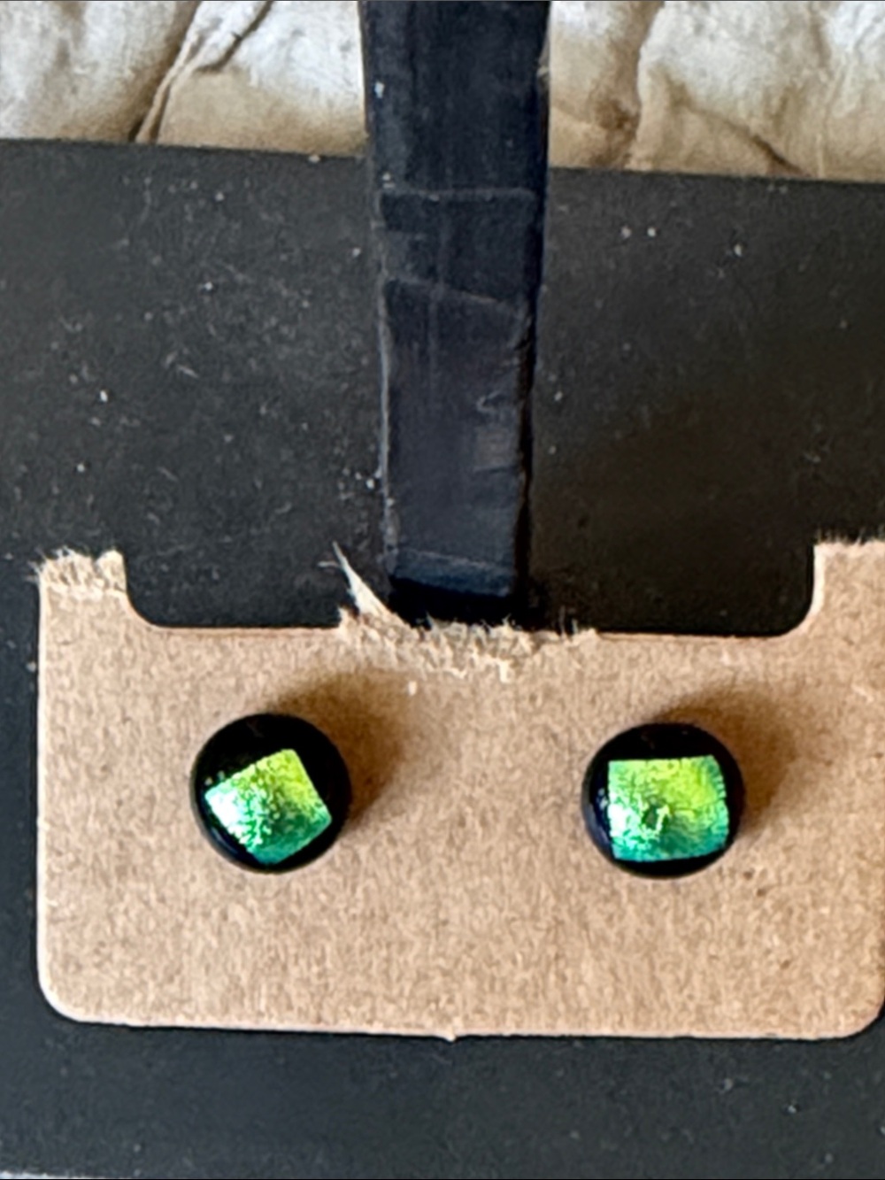 Artisan Green Shimmer Dichroic Round Stud Earrings